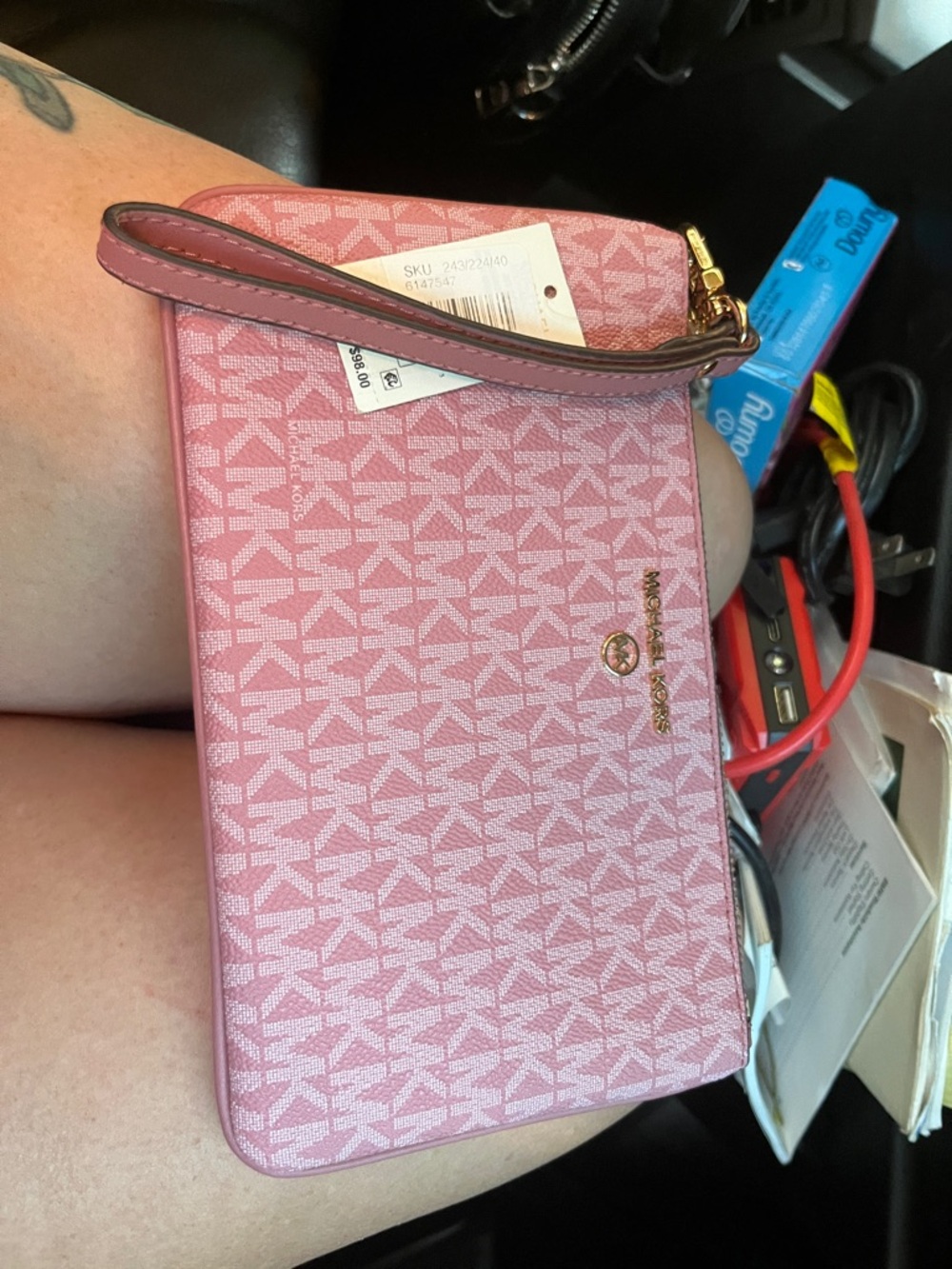 Michael Kors Pink MK Logo Zip Wristlet with Gold Hardware - Picture 2 of 4